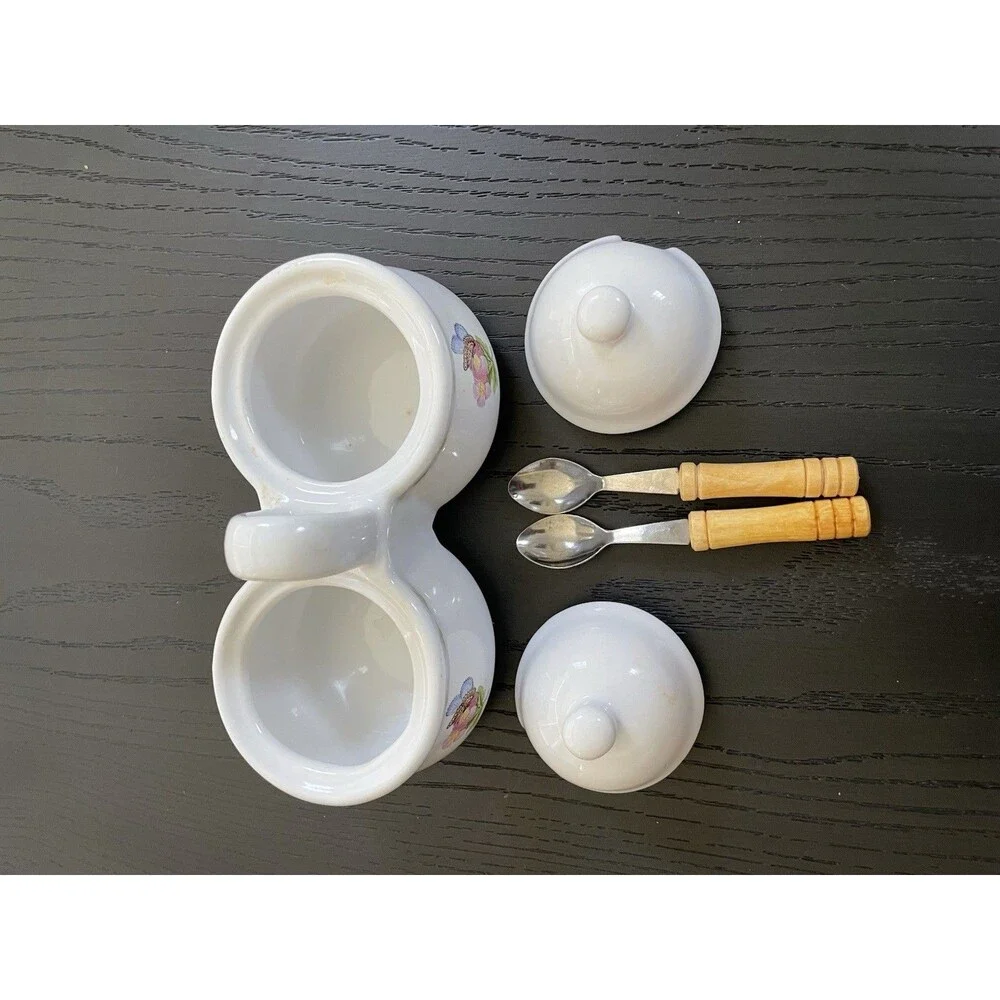 Hallmark‎ Double Condiment Ceramic Bowls Houston & Harvest #31832 w/spoons